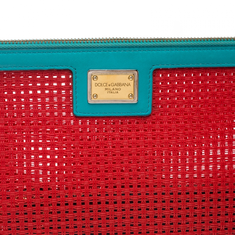 Pre Owned Dolce and Gabanna Coral Red Mesh PVC Clutch