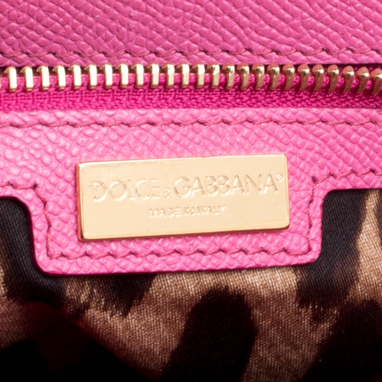 Pre Owned Dolce and Gabbana Fuchsia Pink Leather Large Miss Sicily Top Handle Bag