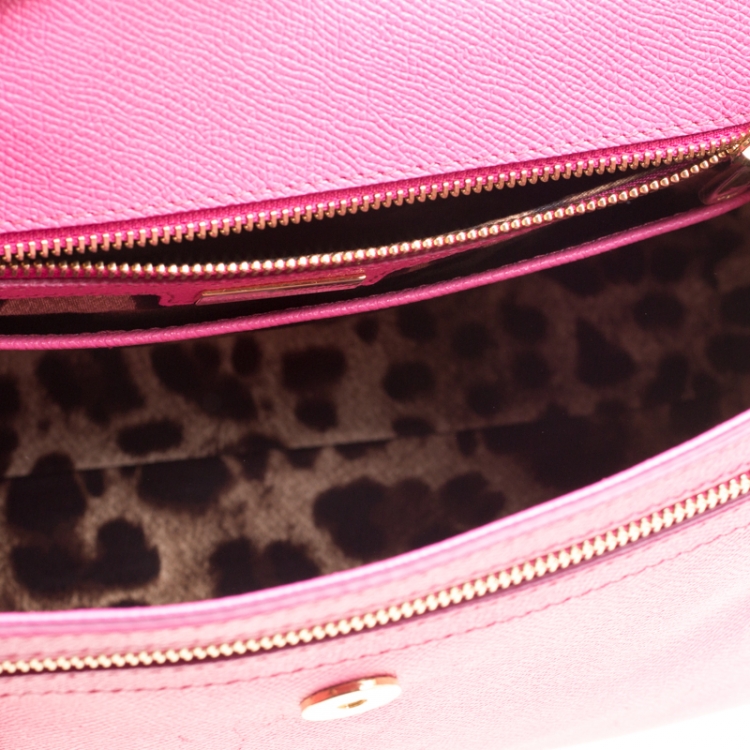 Pre Owned Dolce and Gabbana Fuchsia Pink Leather Large Miss Sicily Top Handle Bag