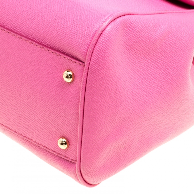 Pre Owned Dolce and Gabbana Fuchsia Pink Leather Large Miss Sicily Top Handle Bag