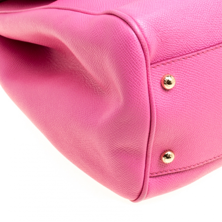 Pre Owned Dolce and Gabbana Fuchsia Pink Leather Large Miss Sicily Top Handle Bag