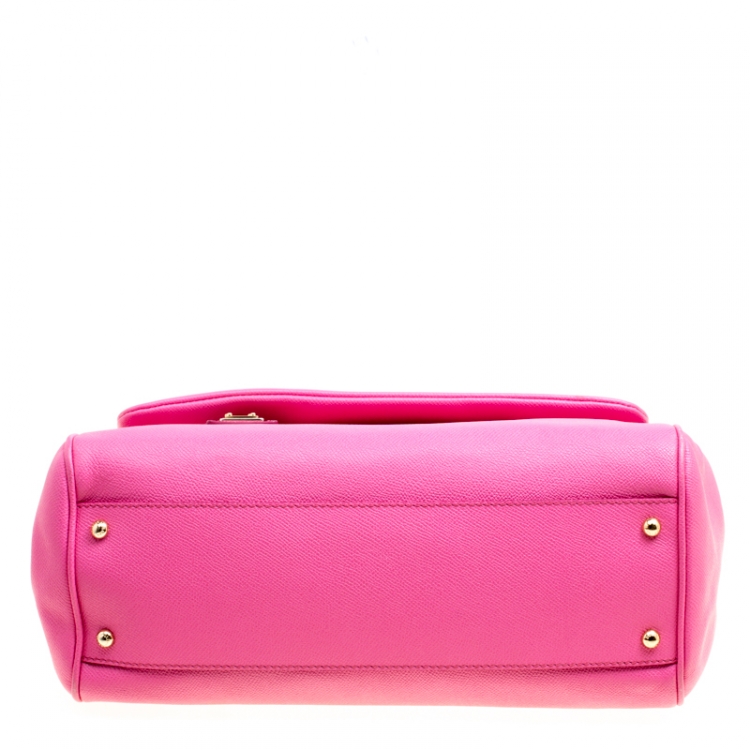 Pre Owned Dolce and Gabbana Fuchsia Pink Leather Large Miss Sicily Top Handle Bag