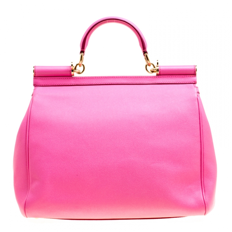 Pre Owned Dolce and Gabbana Fuchsia Pink Leather Large Miss Sicily Top Handle Bag