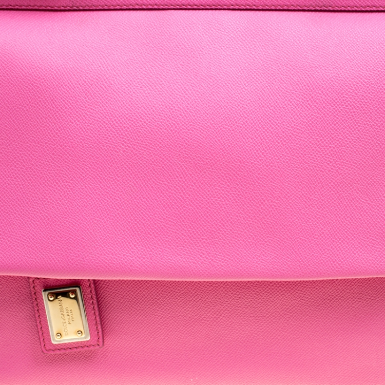 Pre Owned Dolce and Gabbana Fuchsia Pink Leather Large Miss Sicily Top Handle Bag