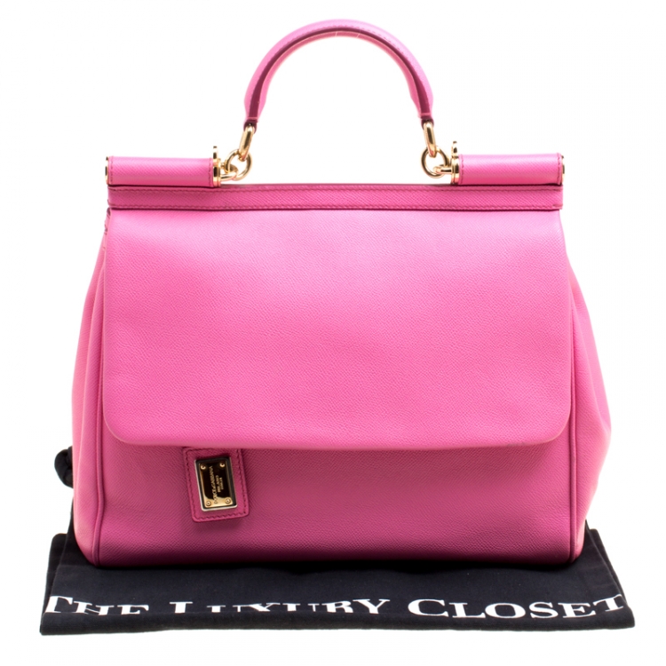 Pre Owned Dolce and Gabbana Fuchsia Pink Leather Large Miss Sicily Top Handle Bag