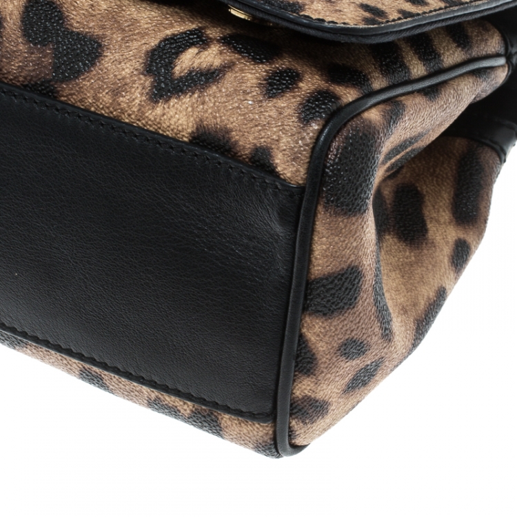 Pre Owned Dolce and Gabbana Leopard Print Coated Canvas Miss Sicily Top Handle Bag