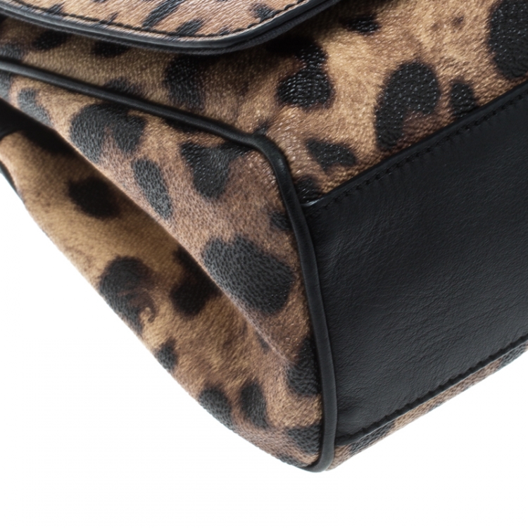 Pre Owned Dolce and Gabbana Leopard Print Coated Canvas Miss Sicily Top Handle Bag