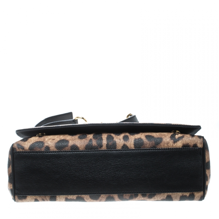 Pre Owned Dolce and Gabbana Leopard Print Coated Canvas Miss Sicily Top Handle Bag