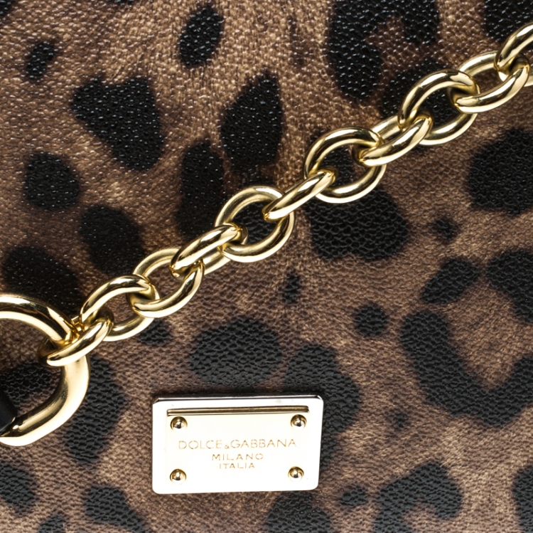 Pre Owned Dolce and Gabbana Leopard Print Coated Canvas Miss Sicily Top Handle Bag