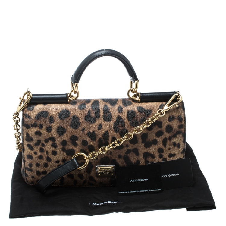 Pre Owned Dolce and Gabbana Leopard Print Coated Canvas Miss Sicily Top Handle Bag