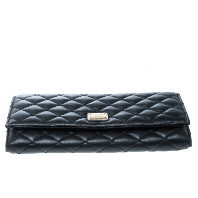 Pre Owned Dolce And Gabbana Black Quilted Leather Flap Wallet