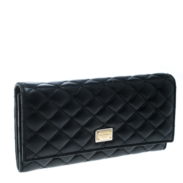 Pre Owned Dolce And Gabbana Black Quilted Leather Flap Wallet