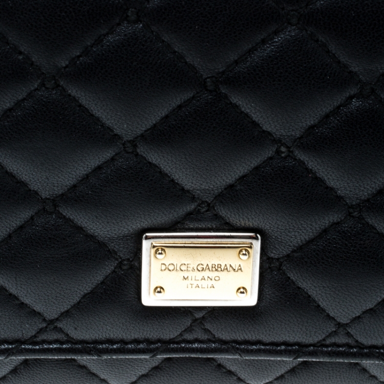 Pre Owned Dolce And Gabbana Black Quilted Leather Flap Wallet