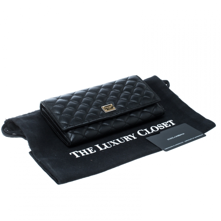 Pre Owned Dolce And Gabbana Black Quilted Leather Flap Wallet