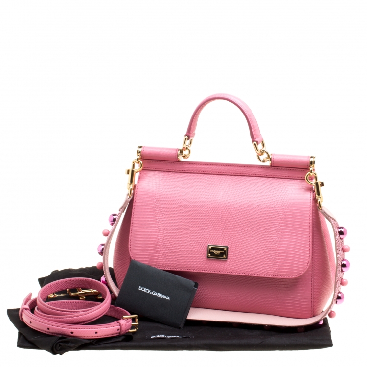 مملوكة مسبقًا Dolce and Gabbana Pink Leather Medium Miss Sicily Top Handle Bag