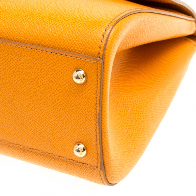 Pre Owned Dolce and Gabbana Orange Leather Medium Miss Sicily Top Handle Bag