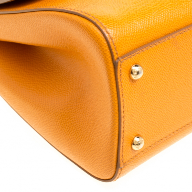 Pre Owned Dolce and Gabbana Orange Leather Medium Miss Sicily Top Handle Bag