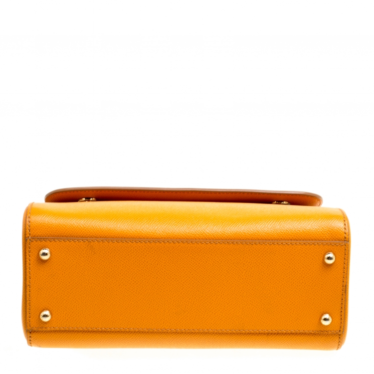 Pre Owned Dolce and Gabbana Orange Leather Medium Miss Sicily Top Handle Bag