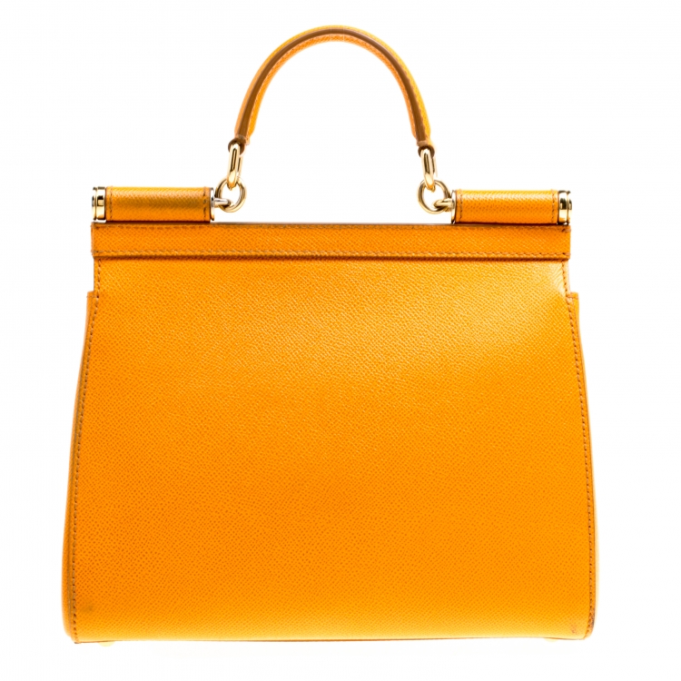 Pre Owned Dolce and Gabbana Orange Leather Medium Miss Sicily Top Handle Bag