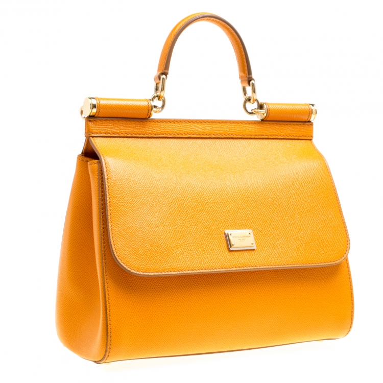 Pre Owned Dolce and Gabbana Orange Leather Medium Miss Sicily Top Handle Bag
