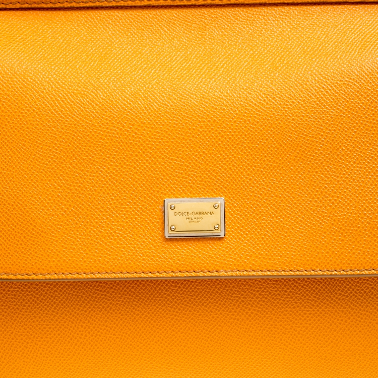 Pre Owned Dolce and Gabbana Orange Leather Medium Miss Sicily Top Handle Bag