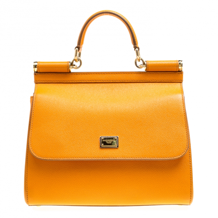 Dolce & Gabbana Orange Leather Medium Miss Sicily Top Handle Bag