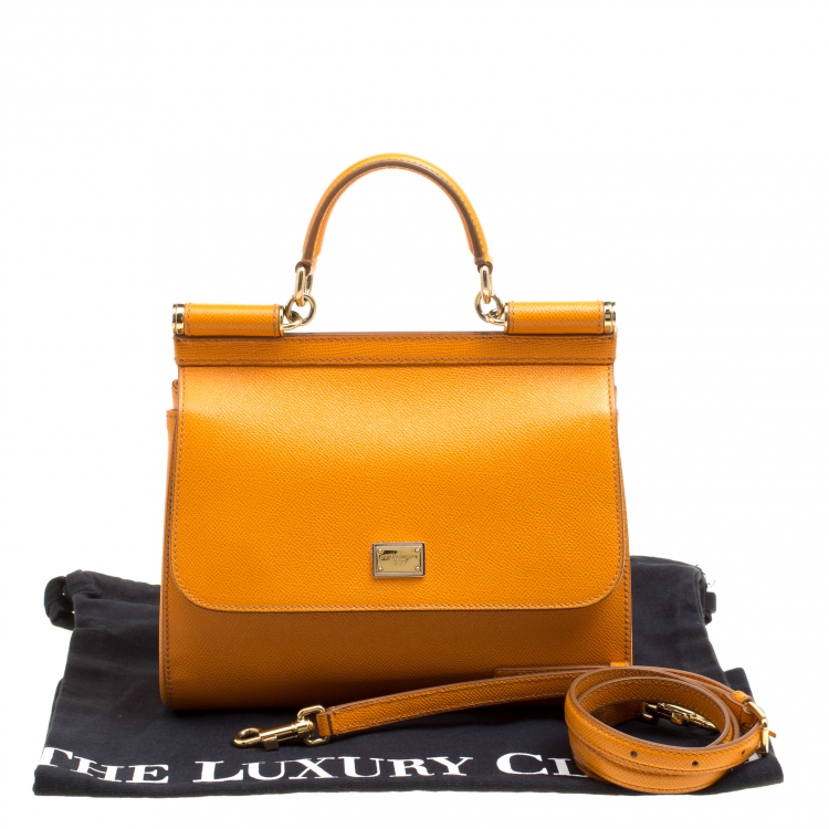 Pre Owned Dolce and Gabbana Orange Leather Medium Miss Sicily Top Handle Bag