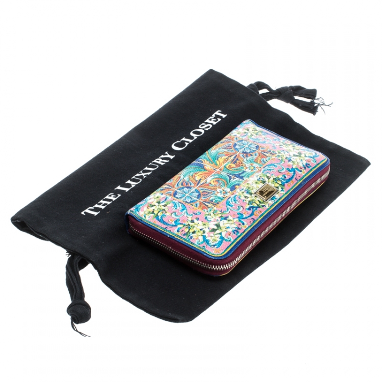 Pre Owned Dolce & Gabbana Multicolor Majolica Printed Leather Zip Around Wallet