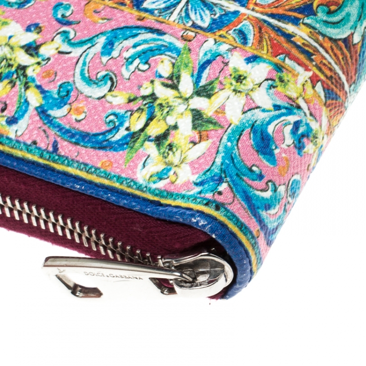 Pre Owned Dolce & Gabbana Multicolor Majolica Printed Leather Zip Around Wallet