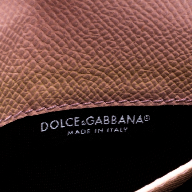 Pre Owned Dolce & Gabbana Pink Leather Crystal Logo Passport Holder