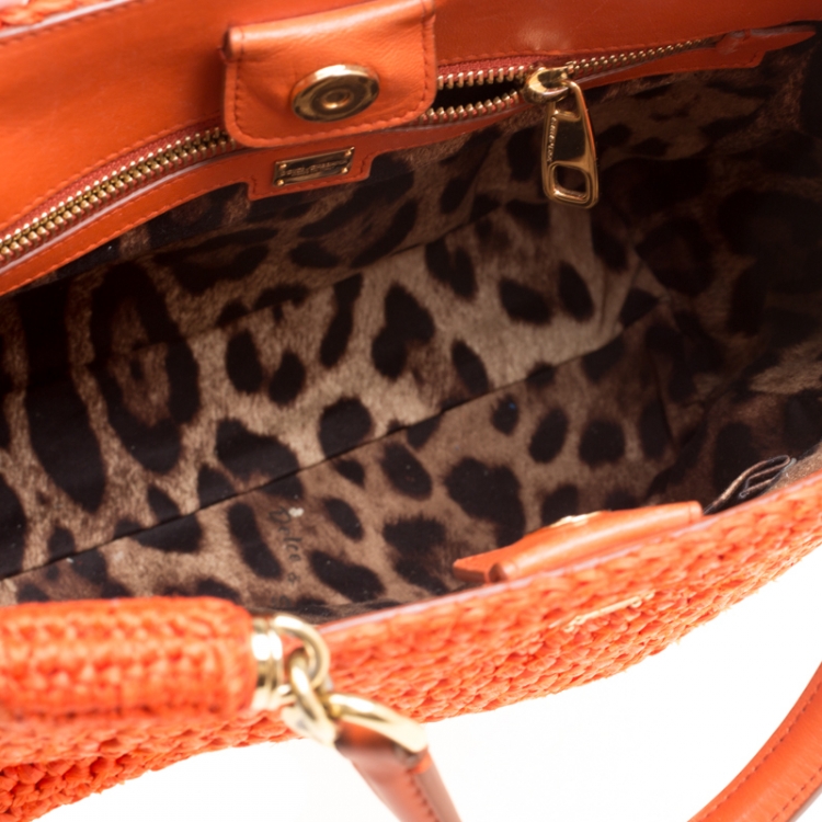 مملوكة مسبقًا Dolce and Gabbana Orange Raffia Miss Sicily Top Handle Bag