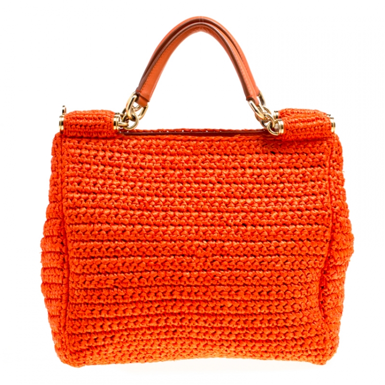 مملوكة مسبقًا Dolce and Gabbana Orange Raffia Miss Sicily Top Handle Bag