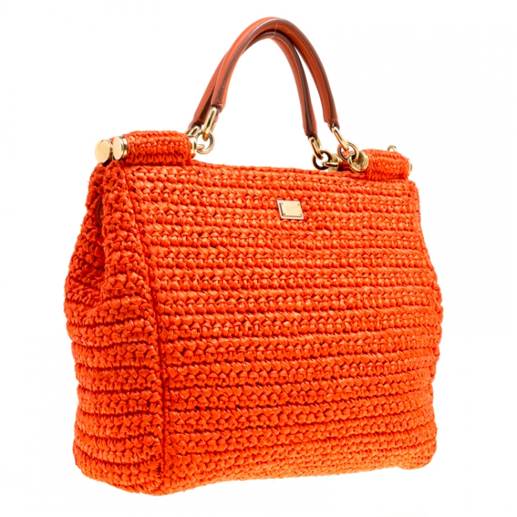 مملوكة مسبقًا Dolce and Gabbana Orange Raffia Miss Sicily Top Handle Bag