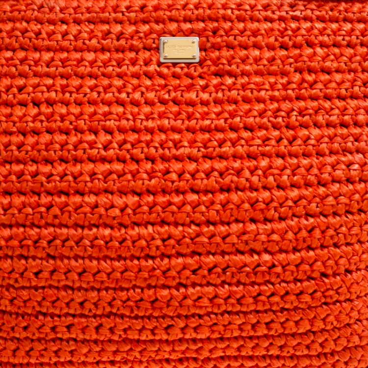 مملوكة مسبقًا Dolce and Gabbana Orange Raffia Miss Sicily Top Handle Bag