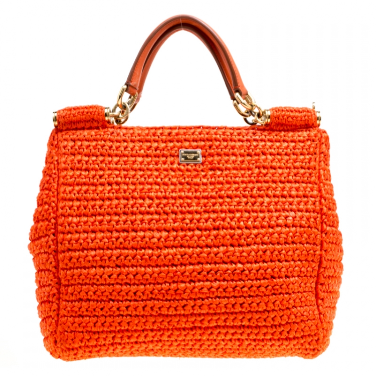 مملوكة مسبقًا Dolce and Gabbana Orange Raffia Miss Sicily Top Handle Bag