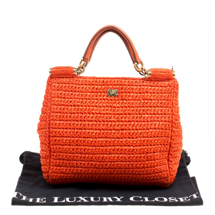 مملوكة مسبقًا Dolce and Gabbana Orange Raffia Miss Sicily Top Handle Bag