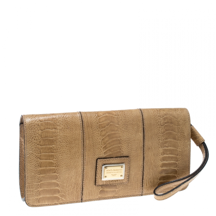 Pre Owned Dolce and Gabbana Beige Leather Miss Zoe Clutch 