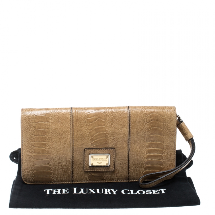 Pre Owned Dolce and Gabbana Beige Leather Miss Zoe Clutch 