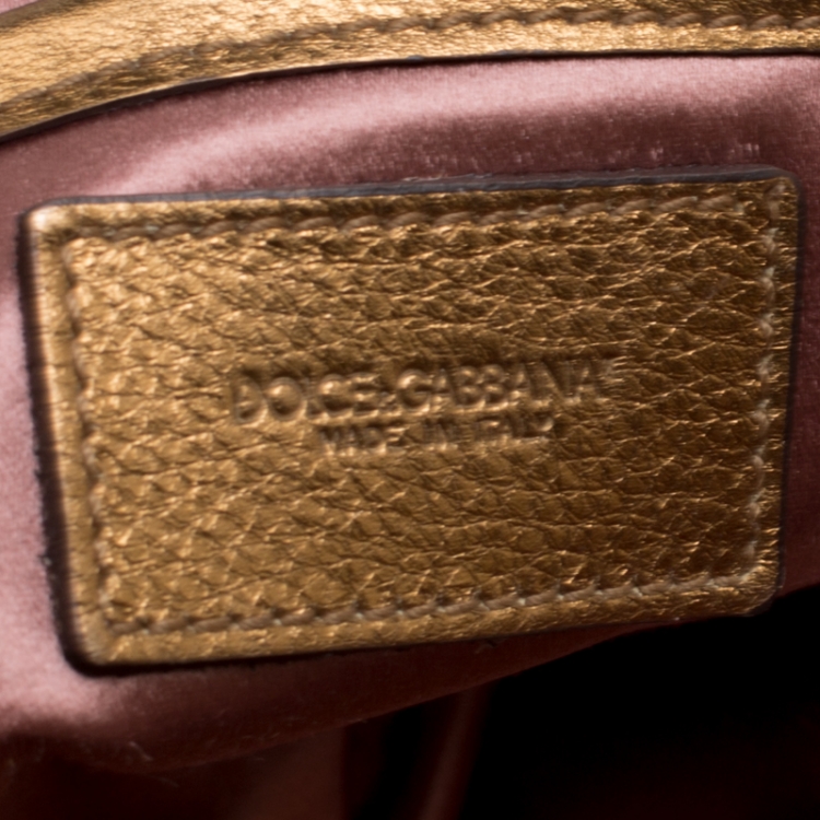 Pre Owned Dolce and Gabbana Beige Suede and Patent Leather Miss Charles Shoulder Bag