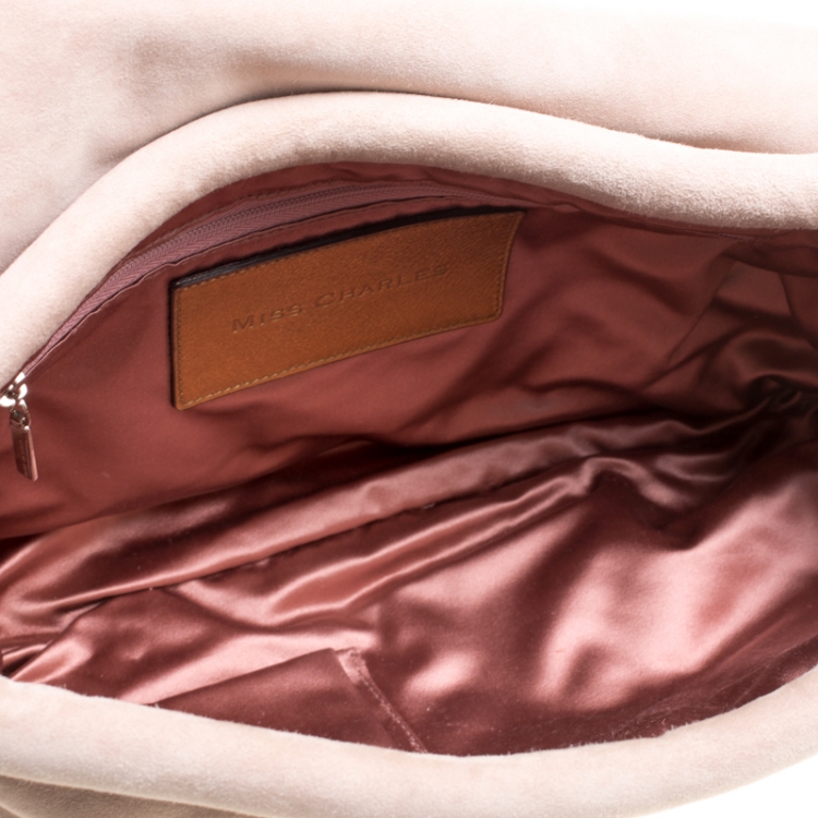 Pre Owned Dolce and Gabbana Beige Suede and Patent Leather Miss Charles Shoulder Bag