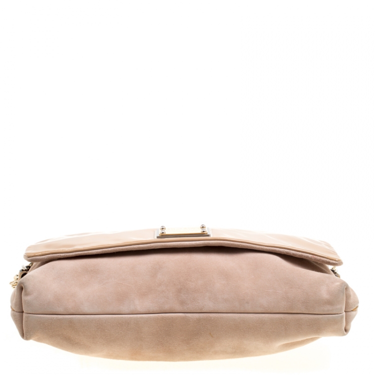 Pre Owned Dolce and Gabbana Beige Suede and Patent Leather Miss Charles Shoulder Bag