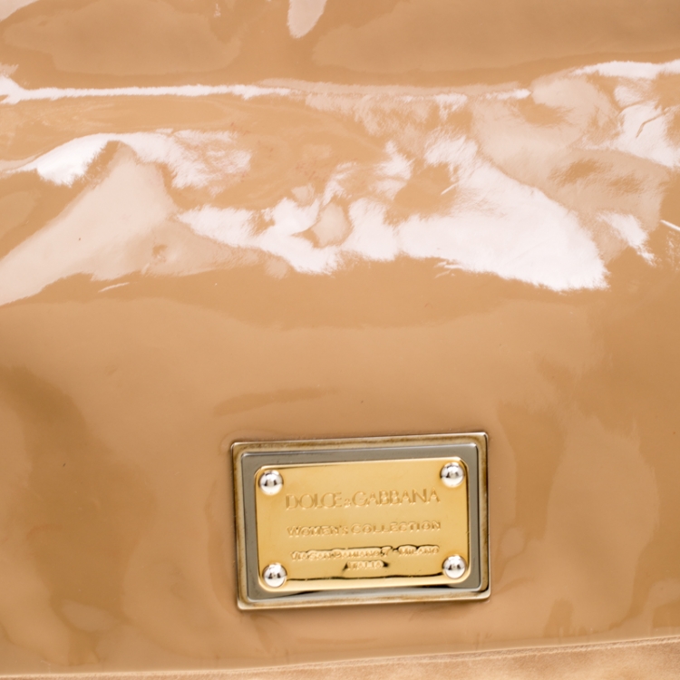 Pre Owned Dolce and Gabbana Beige Suede and Patent Leather Miss Charles Shoulder Bag