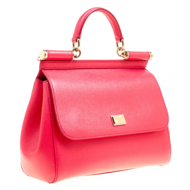 مملوكة مسبقًا Dolce & Gabbana Red Leather Medium Miss Sicily Top Handle Bag