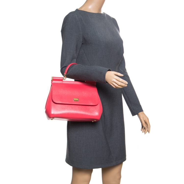 مملوكة مسبقًا Dolce & Gabbana Red Leather Medium Miss Sicily Top Handle Bag
