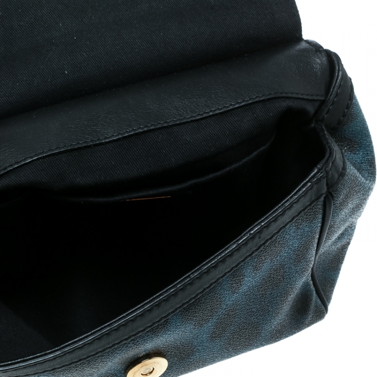 Pre Owned Dolce and Gabbana Black/Blue Animal Print Leather Mini Sicily Top Handle Bag