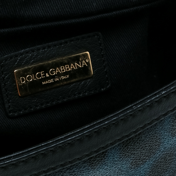 Pre Owned Dolce and Gabbana Black/Blue Animal Print Leather Mini Sicily Top Handle Bag