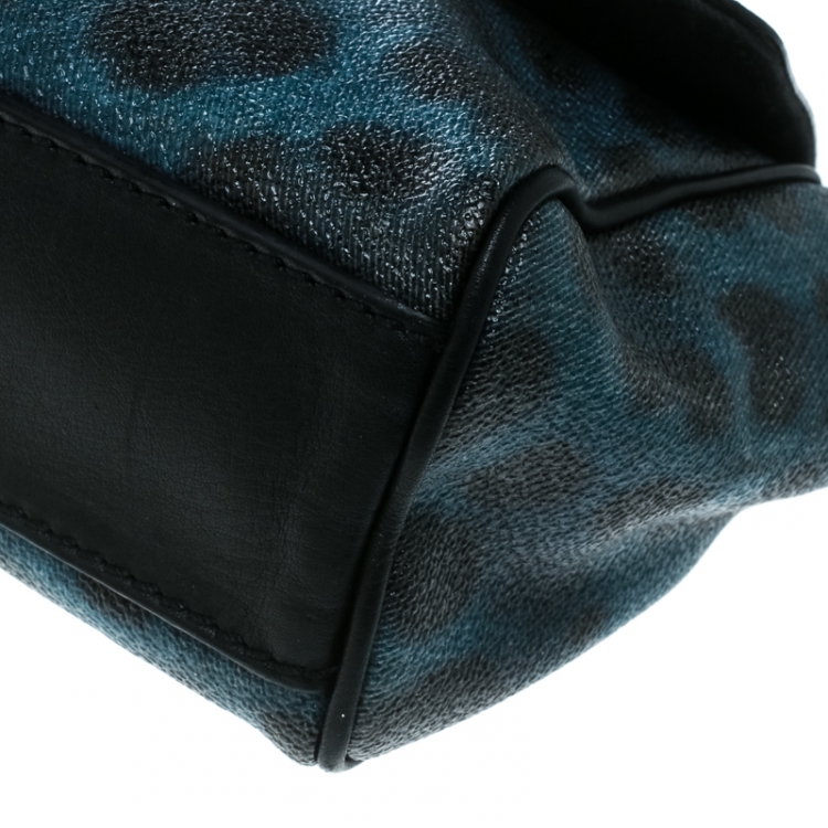 Pre Owned Dolce and Gabbana Black/Blue Animal Print Leather Mini Sicily Top Handle Bag