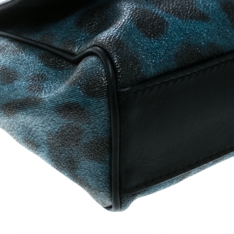 Pre Owned Dolce and Gabbana Black/Blue Animal Print Leather Mini Sicily Top Handle Bag