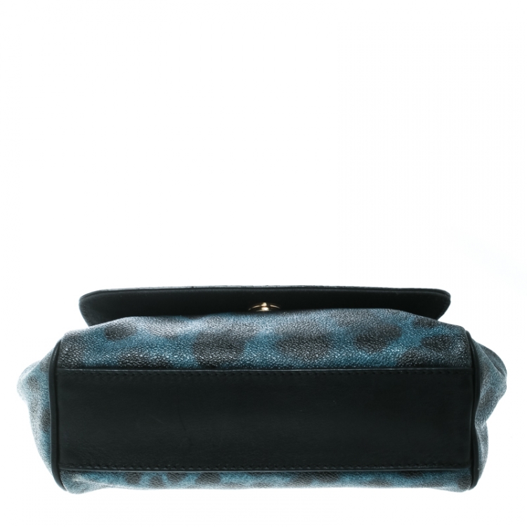 Pre Owned Dolce and Gabbana Black/Blue Animal Print Leather Mini Sicily Top Handle Bag