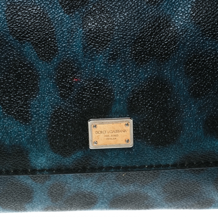Pre Owned Dolce and Gabbana Black/Blue Animal Print Leather Mini Sicily Top Handle Bag